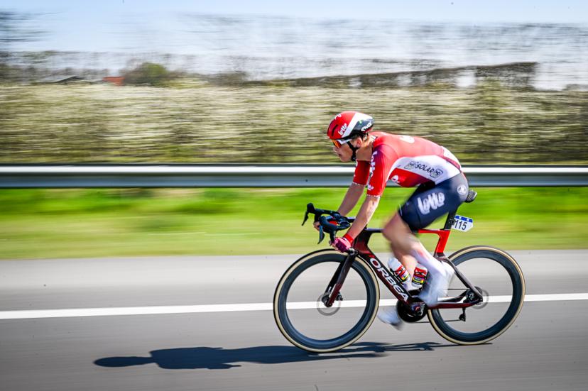 Belgian Tars Poelvoorde of Lotto Development Team pictured in action during the men's race of the 113th edition of the 'Scheldeprijs' one day cycling event, 202,8 km from Terneuzen, the Netherlands to Schoten, Belgium on Wednesday 09 April 2025. BELGA PHOTO TOM GOYVAERTS