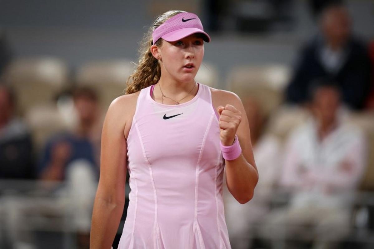 Mirra Andreeva reacts to a point against Romania's Sorana Cirstea during their women's quarter final singles match on day 10 of the French Open tennis tournament on Court Philippe-Chatrier at the Roland-Garros Complex in Paris on June 2, 2026.  ALAIN JOCARD / AFP
