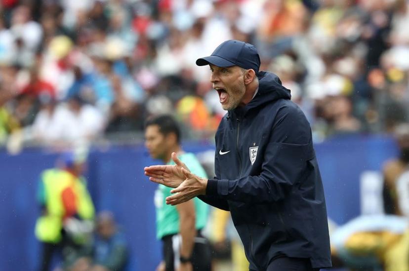 England's German head coach Thomas Tuchel reacts  during the 2026 World Cup Group L football match between England and Ghana at the Boston Stadium in Foxborough on June 23, 2026.   FRANCK FIFE / AFP
