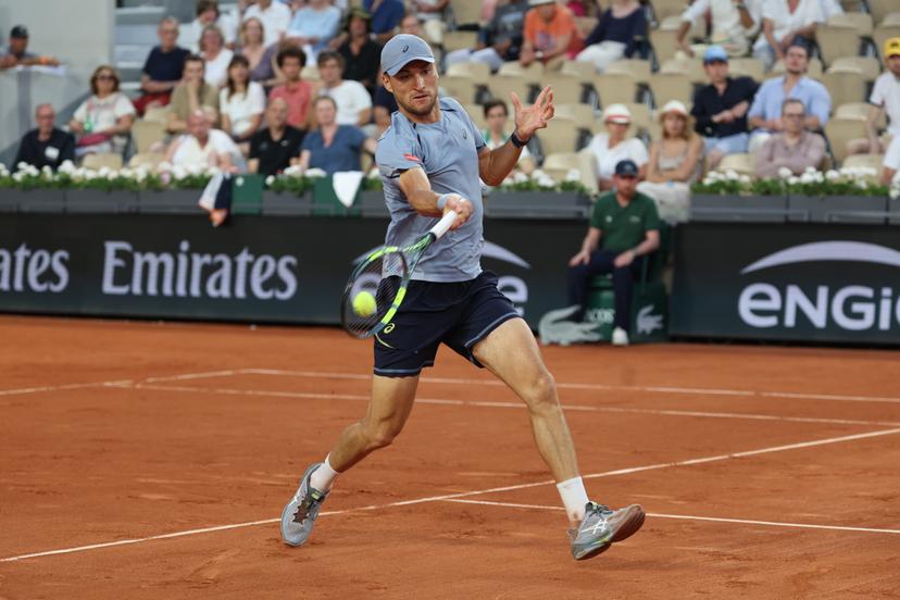 Belgian Raphael Collignon pictured in action during a tennis match against US Shelton, in the second round of the men's singles at the Roland Garros French Open tennis tournament, in Paris, France, Thursday 28 May 2026. This year's tournament takes place from 18 May to 07 June. BELGA PHOTO VIRGINIE LEFOUR