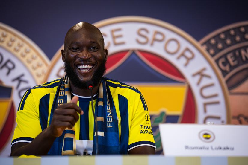 Belgian Romelu Lukaku  pictured at a press moment for the signing of his new contract with the Turkish Süper Lig team Fenerbahçe SK in Istanbul, Turkey on Friday 14 August 2026. Lukaku signed a deal for one year, with the option to extend the contract. The Turkish team payed 6 million euro for the attacker, who made a transfer from the Italian SSC Napoli. BELGA PHOTO BURAK BASTURK