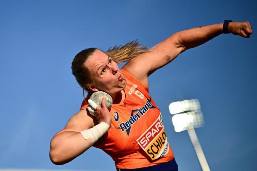 Netherlands' Jessica Schilder competes in the women's shot put final during the European Athletics Championships at Alexander Stadium in Birmingham on August 10, 2026.  Ben STANSALL / AFP