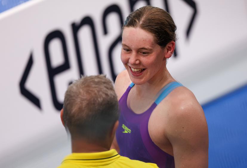 Belgian Roos Vanotterdijk pictured after the semifinals of the 50m women butterfly event at the European Aquatics Championships in Paris, France on Tuesday 11 August 2026. BELGA PHOTO VIRGINIE LEFOUR