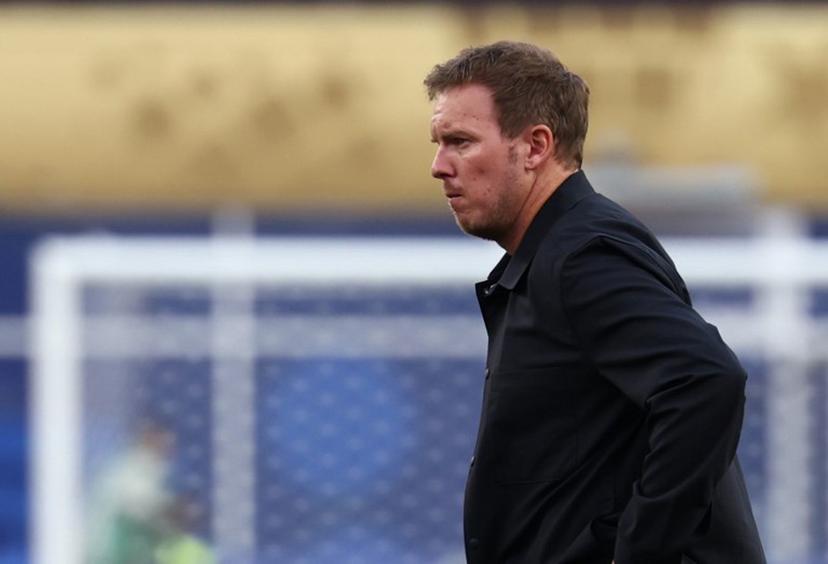 Germany's head coach Julian Nagelsmann reacts after losing the penalty shootout during the 2026 World Cup round of 32 football match between Germany and Paraguay at the Boston Stadium in Foxborough on June 29, 2026.   FRANCK FIFE / AFP