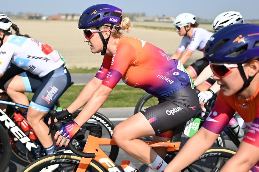 Dutch Marit Raaijmakers of Human Powered Health pictured in action during the women's elite race of the 'Classic Brugge-De Panne' one-day cycling race, 162,8 km from Brugge to De Panne, Thursday 24 March 2022. BELGA PHOTO JASPER JACOBS