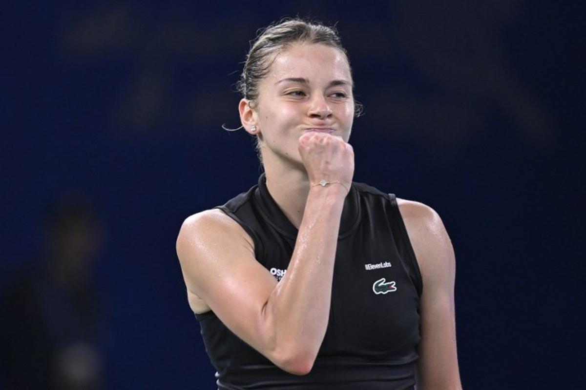 Poland's Maja Chwalinska reacts after a point against Greece's Maria Sakkari during their women's singles quarter-final match at the Wuhan Open tennis tournament in Wuhan, China's Hubei province on October 16, 2026.  WANG Zhao / AFP