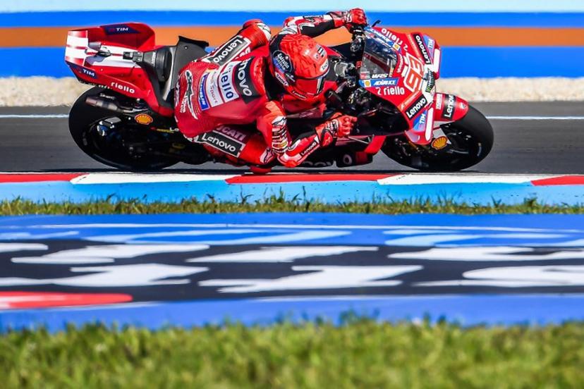 Team Ducati Lenovo Team's Marc Marquez drives during the Qualifying session at the Balaton Park Circuit in Balatonfokajar, Hungary, on June 6, 2026, ahead of the Hungarian Motorcycle MotoGP Grand Prix.   FERENC ISZA / AFP