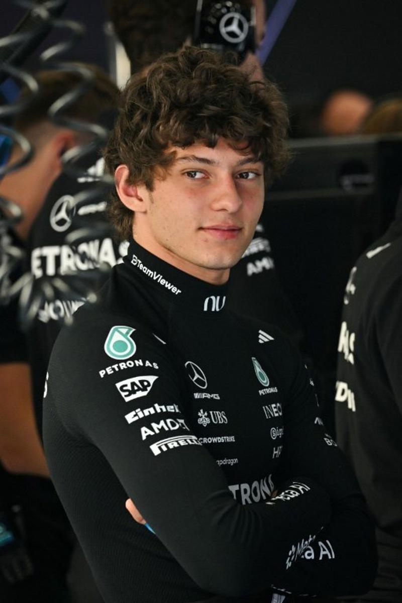 Mercedes' Italian driver Kimi Antonelli reacts in the garage before taking part in the third practice session at the Spa-Francorchamps circuit, in Spa, ahead of the Formula One Belgian Grand Prix, on July 18, 2026.   Andrej ISAKOVIC / AFP