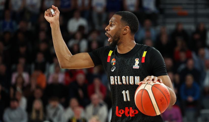 Belgium's Loic Schwartz pictured in action during a basketball match between Belgian national team Belgian Lions and Finland, Friday 27 February 2026 in Charleroi, qualifier 3/6 for the men's 2027 FIBA World Championships. BELGA PHOTO VIRGINIE LEFOUR