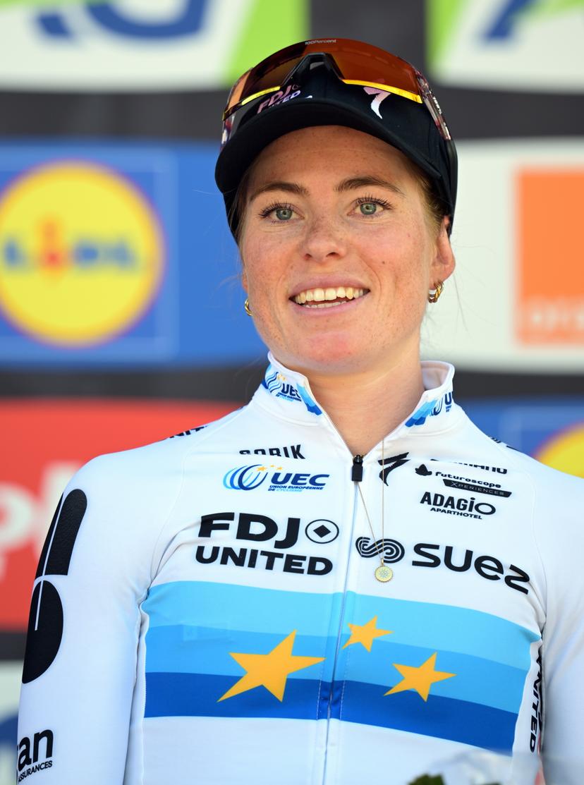 Dutch Demi Vollering of FDJ United-SUEZ pictured on the podium after the women's race of the 'La Fleche Wallonne', one day cycling race (Waalse Pijl - Walloon Arrow), 148,2 km from Huy to Huy, Wednesday 22 April 2026. BELGA PHOTO DAVID PINTENS