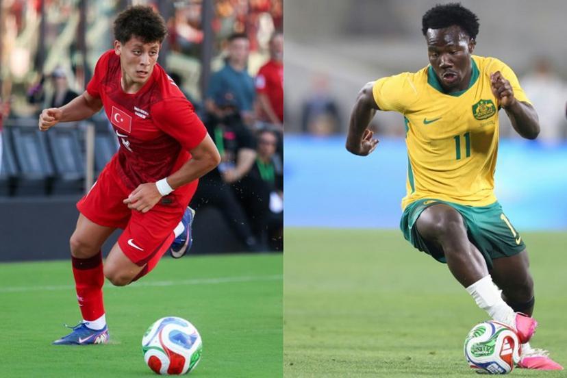 This combination of pictures created on June 12, 2026 shows Turkey's forward Arda Guler (L) in Fort Lauderdale on June 6, 2026 and Australia's winger Nestory Irankunda (R) in Pasadena on May 30, 2026. Turkey and Australia are set to face each other in their 2026 World Cup football tournament Group D opener at Vancouver Stadium in Vancouver on June 13, 2026. GETTY IMAGES NORTH AMERICA / AFP