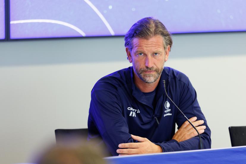 Gent's head coach Rik De Mil pictured during a press conference of Belgian first league team KAA Gent, in Gothenburg, Sweden, Wednesday 5th August 2026. Gent will play tomorrow a first leg game against IFK Göteborg in the third qualifying round of the UEFA Conference League competition. BELGA PHOTO NICKLAS ELMRIN - BENELUX ONLY