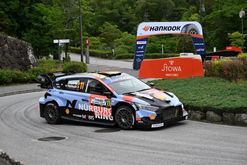 Thierry Neuville of Belgium and his co-driver Martijn Wydaeghe of Belgium drive their Hyundai i20 N Rally1 during the shakedown of the Rally Japan, the 7th round of the FIA World Rally Championships in Toyota city, Aichi prefecture on May 28, 2026.   Toshifumi KITAMURA / AFP