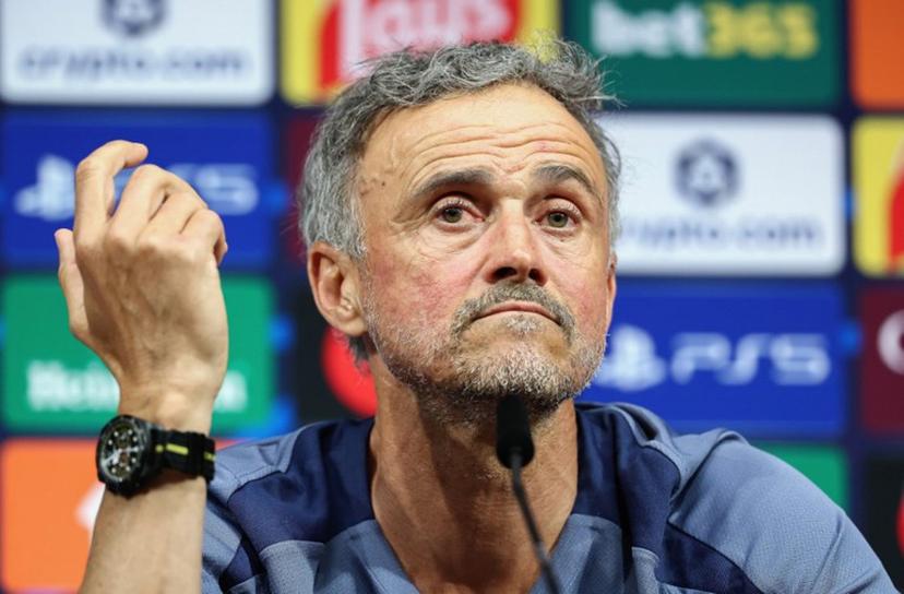 Paris Saint-Germain's Spanish headcoach Luis Enrique addresses a MD-1 press conference on May 29, 2026, the eve of the UEFA Champions League final football match between Paris Saint-Germain (PSG) and Arsenal at the Puskas Arena in Budapest.  Paris Saint-Germain (PSG) face Arsenal in the UEFA Champions League final football match on May 30, 2026 in Budapest. FRANCK FIFE / POOL / AFP