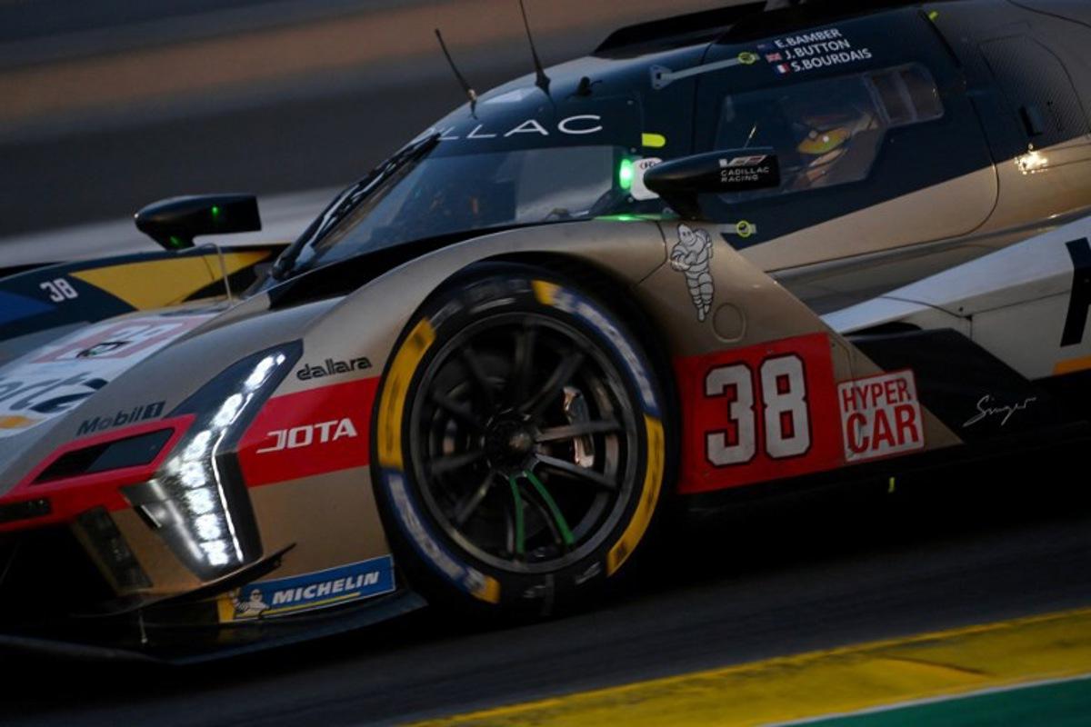 Cadillac Hertz Team Jota's New Zealand driver #38 Earl Bamber competes in the Hyperpole of the 2025 Le Mans 24 hour endurance race, at the Le Mans circuit, northwestern France, on June 12, 2025.  JEAN-FRANCOIS MONIER / AFP