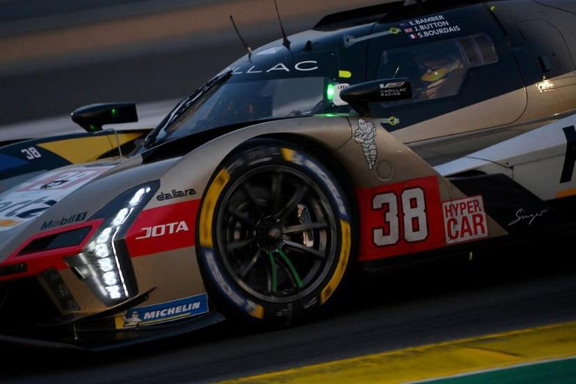 Cadillac Hertz Team Jota's New Zealand driver #38 Earl Bamber competes in the Hyperpole of the 2025 Le Mans 24 hour endurance race, at the Le Mans circuit, northwestern France, on June 12, 2025.  JEAN-FRANCOIS MONIER / AFP