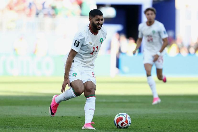 Morocco's midfielder #11 Ismael Saibari reacts as he controls the ball during the 2026 World Cup Group C football match between Scotland and Morocco at the Boston Stadium in Foxborough on June 19, 2026.   FRANCK FIFE / AFP