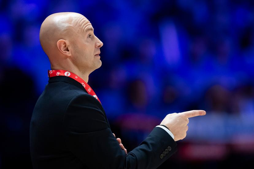 Castors' head coach Frederic Dusart pictured during a basketball match between Kangoeroes Mechelen and Castors Braine, Saturday 09 March 2024 in Brussels, the final of the women's Belgian Basketball Cup. BELGA PHOTO KRISTOF VAN ACCOM