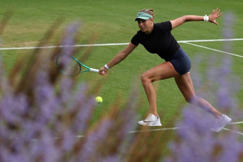 US player Amanda Anisimova returns to her training partner at the practice courts at The All England Lawn Tennis and Croquet Club in Wimbledon, southwest London, on June 28, 2026, ahead of the 2026 Wimbledon Championships.  Adrian Dennis / AFP