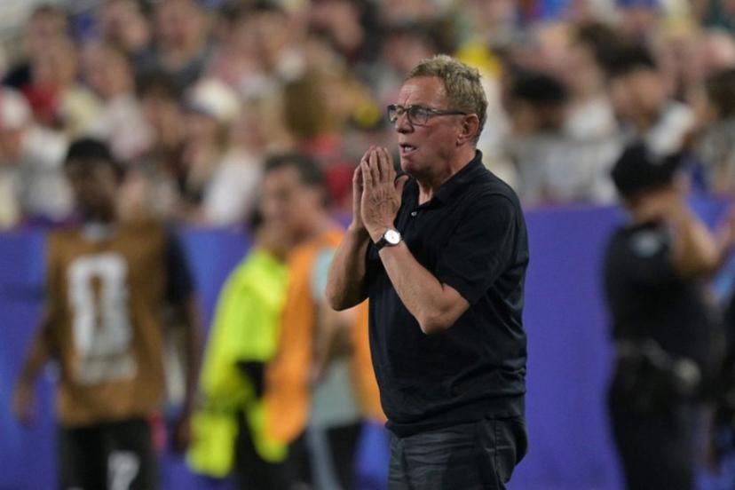 Austria's coach Ralf Rangnick gestures during the 2026 World Cup Group J football match between Algeria and Austria at the Kansas City Stadium in Kansas City on June 27, 2026.   JUAN MABROMATA / AFP