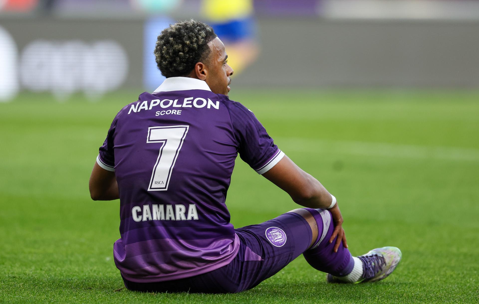 Anderlecht's Ilay Camara lies injured on the ground during a soccer match between RSC Anderlecht and Sint-Truidense V.V., Thursday 21 May 2026 in Brussels, on the ninth day of the Champion's Play-off of the 2025-2026 'Jupiler Pro League' first division of the Belgian championship. BELGA PHOTO VIRGINIE LEFOUR