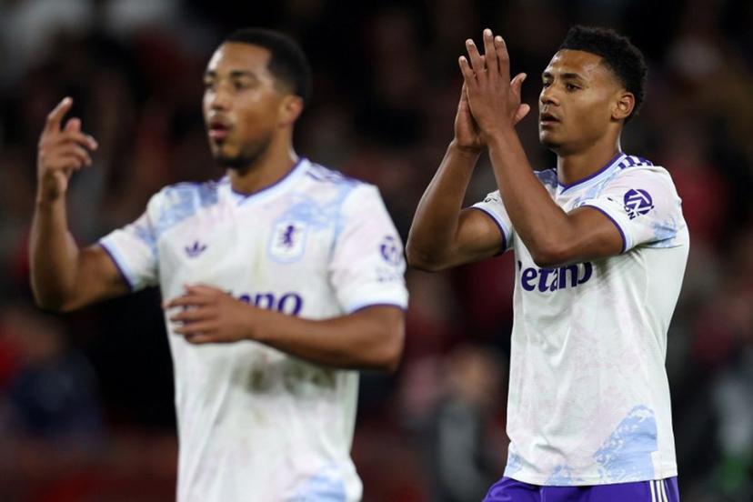 Aston Villa's Belgian midfielder  #08 Youri Tielemans (L) and Aston Villa's English striker #11 Ollie Watkins applauds the fans following the UEFA Europa League semi-final first-leg football match between Nottingham Forest and Aston Villa at The City Ground in Nottingham, central England, on April 30, 2026.  Darren Staples / AFP
