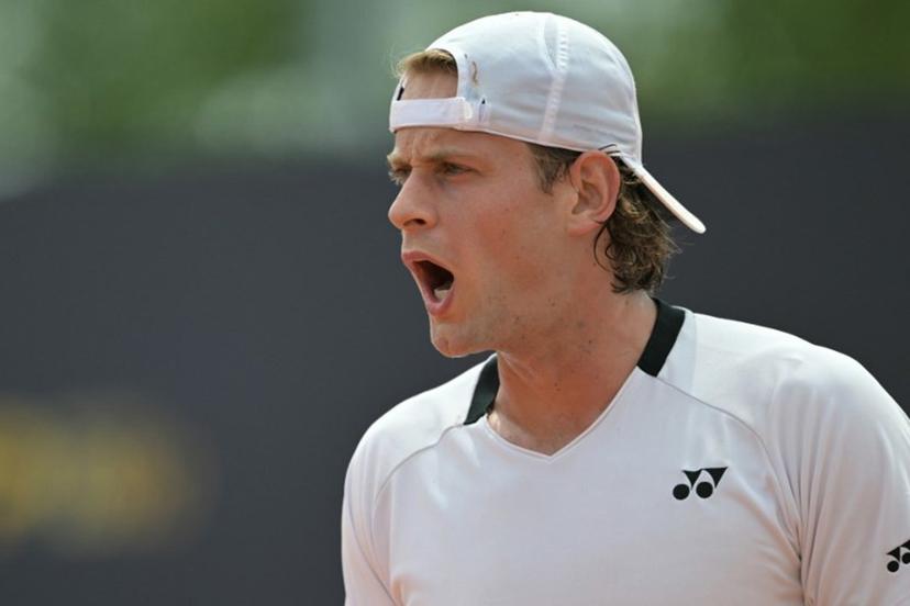 Belgium's Zizou Bergs reacts during his match against France's Terence Atman during the ATP Rome Open tennis tournament at Foro Italico in Rome on May 7, 2026.   Tiziana FABI / AFP