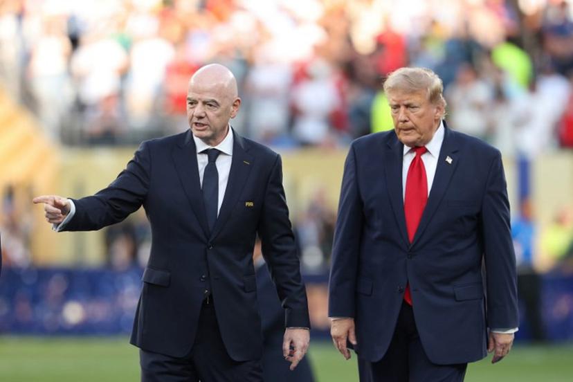 FIFA President Gianni Infantino (L) and US President Donald Trump arrive for the final ceremony after the 2026 World Cup football tournament final match between Spain and Argentina at the New York/New Jersey Stadium in East Rutherford on July 19, 2026.   Odd ANDERSEN / AFP