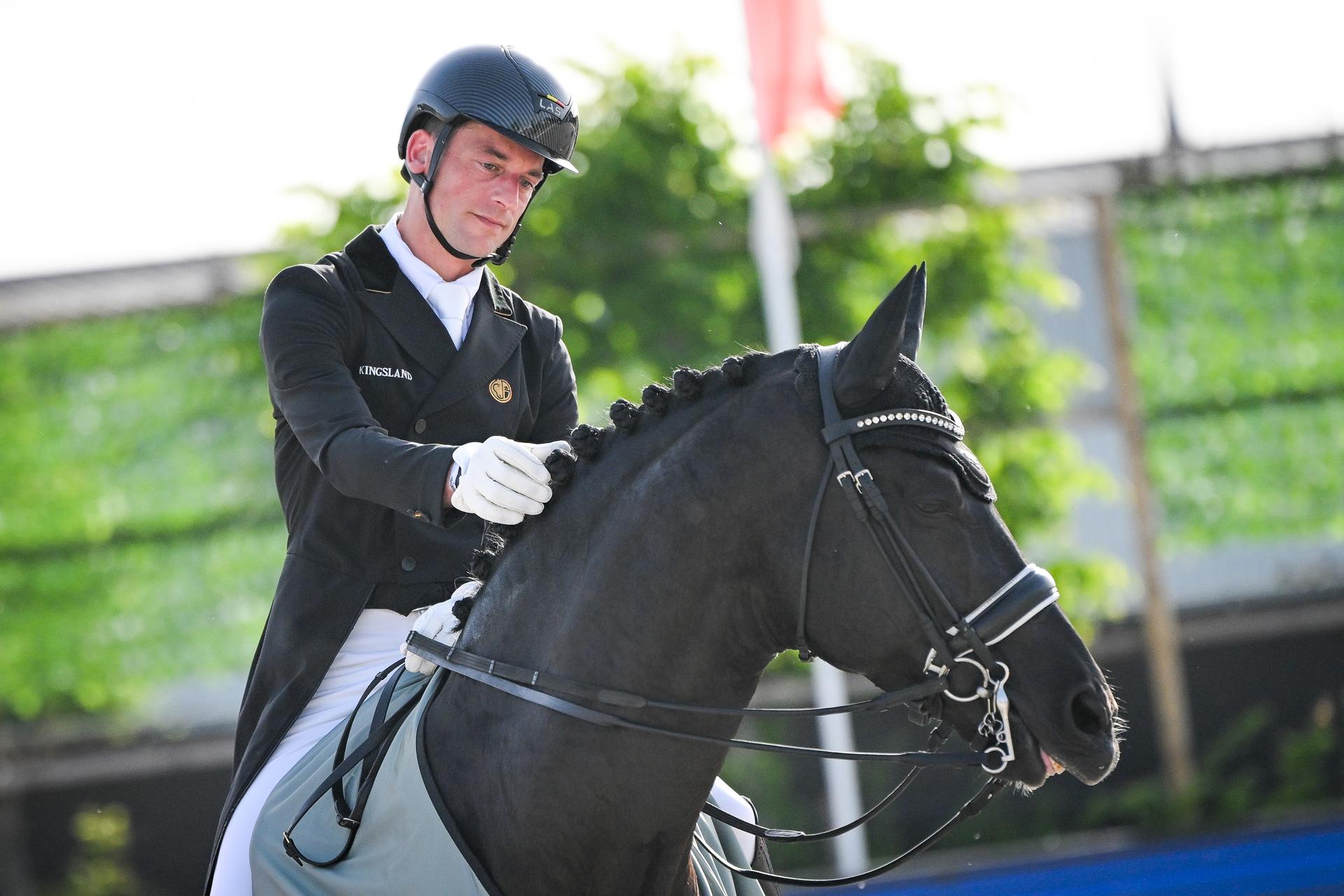 Belgian rider Justin Verboomen and his horse Zonik Plus pictured after the Dressage Nations Cup FEI CDIO4 equestrian event in Koningshooikt, Lier on Saturday 23 May 2026. BELGA PHOTO ELIAS ROM