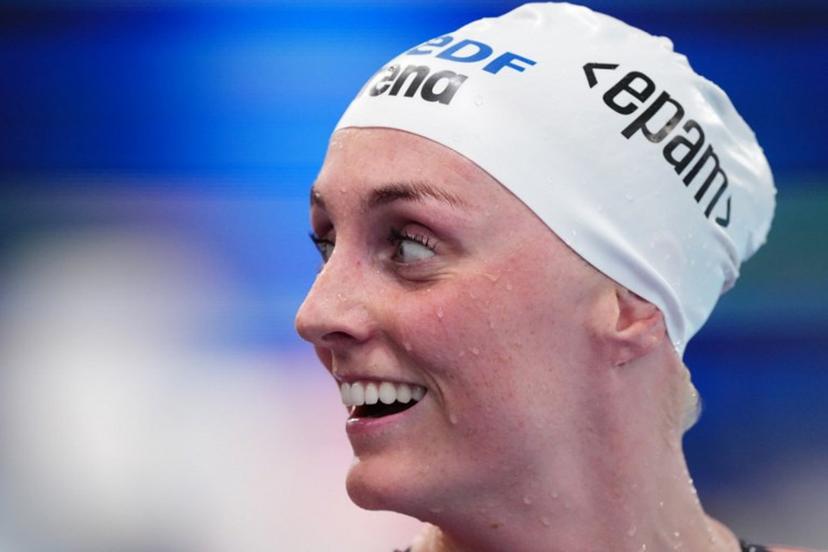 Netherlands' Marrit Steenbergen reacts after winning the women's 100m freestyle swimming event during the LEN European Aquatics Championships at the Olympic Aquatic Centre in Saint-Denis, northern suburbs of Paris, on August 11, 2026.  Dimitar DILKOFF / AFP