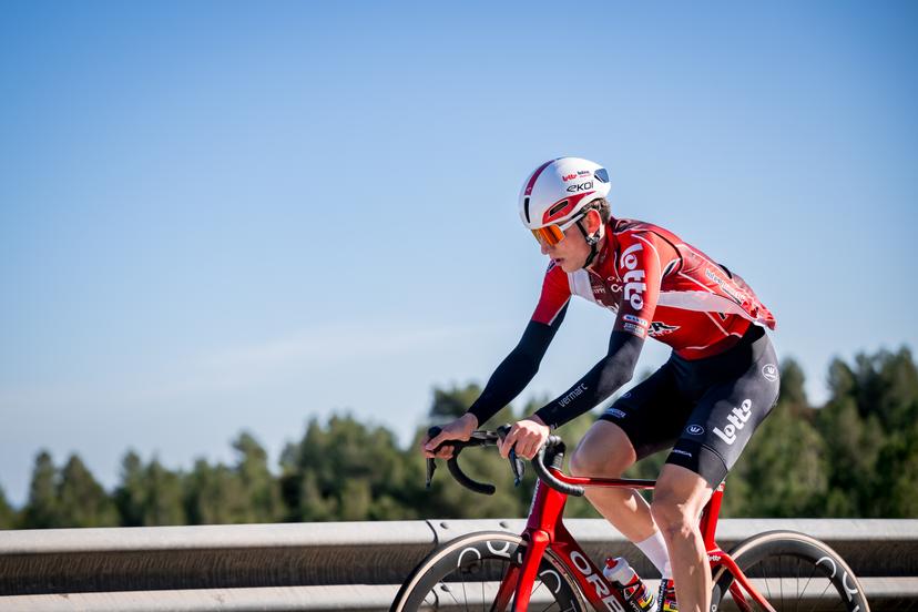Belgian Liam Slock of Lotto-Intermarche pictured in action during a training ride of the Lotto-Intermarche cycling team in Albir, Spain, Thursday 15 January 2026. BELGA PHOTO DAVID PINTENS