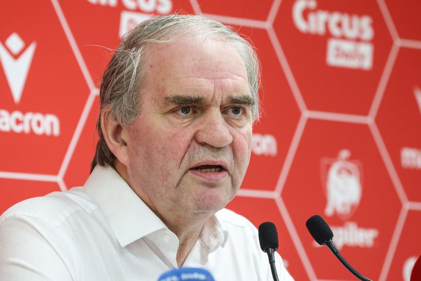 Standard's general manager Pierre Francois pictured during a press conference of first league team Standard de Liege regarding the incidents after Saturday's derby game against Sporting Charleroi, Monday 25 May 2026 in Liege. BELGA PHOTO BRUNO FAHY