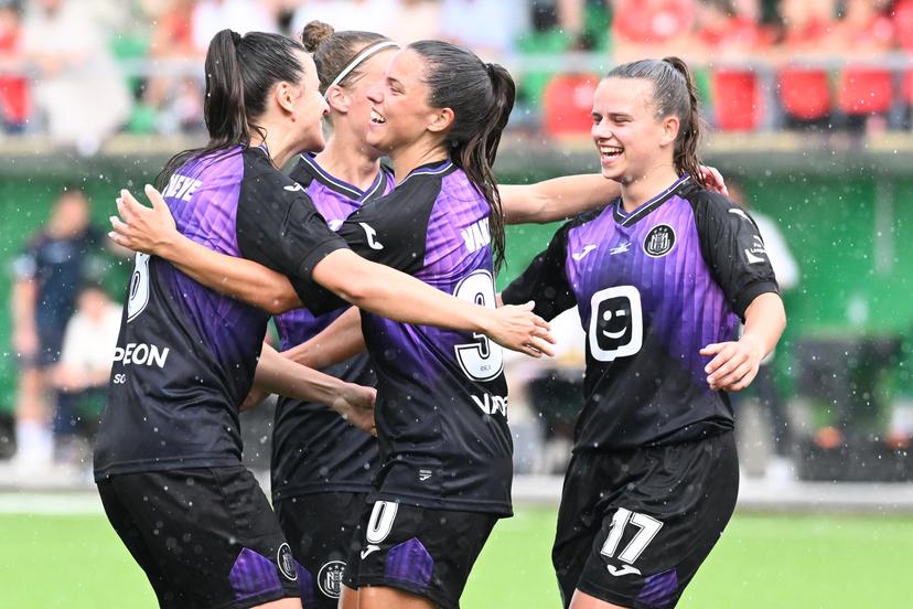 Anderlecht's Luna Vanzeir celebrates after scoring during a soccer game between RSC Anderlecht and Zulte Waregem, the final of the Belgian soccer cup, Saturday 30 May 2026, in La Louviere. BELGA PHOTO JILL DELSAUX