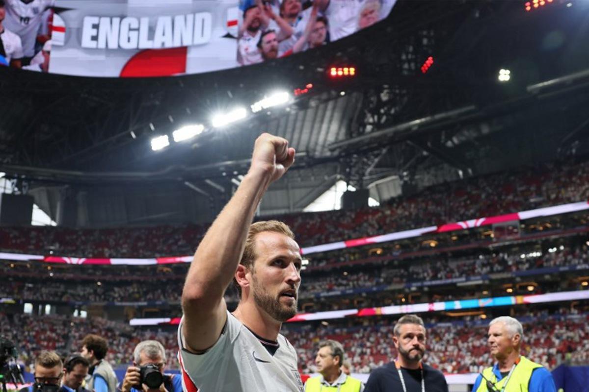 England's forward #09 Harry Kane celebrates after winning the 2026 World Cup round of 32 match football between England and the Democratic Republic of Congo at the Atlanta Stadium in Atlanta on July 1, 2026.   Odd ANDERSEN / AFP