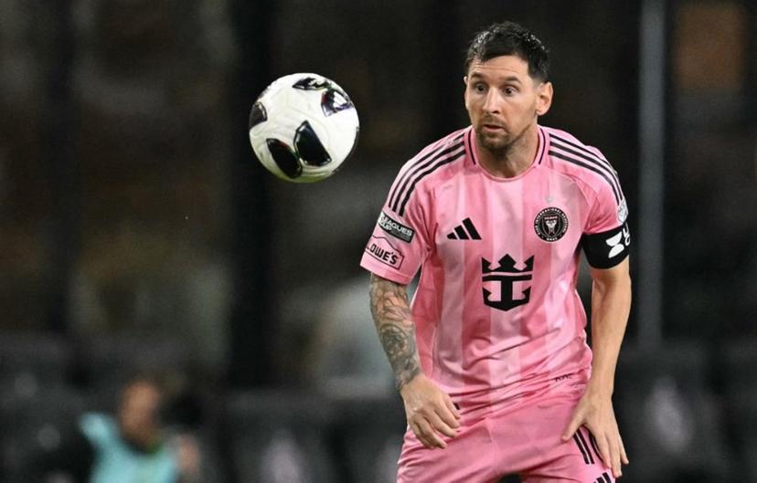 Inter Miami's Argentine forward #10 Lionel Messi eyes the ball during the Leagues Cup 2026 group-stage football match between Inter Miami CF and Atletico de San Luis at Nu Stadium in Miami, Florida, on August 5, 2026.  CHANDAN KHANNA / AFP