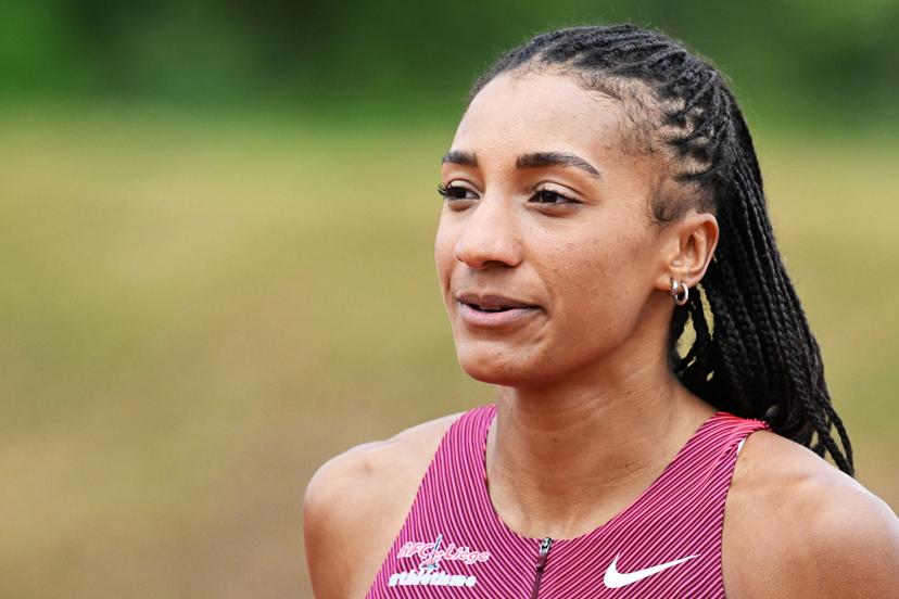 Belgian Nafissatou Nafi Thiam pictured during the 100m hurdles race at the Belgian athletics championships, Sunday 26 July 2026 in Kessel-Lo, Leuven. BELGA PHOTO JILL DELSAUX