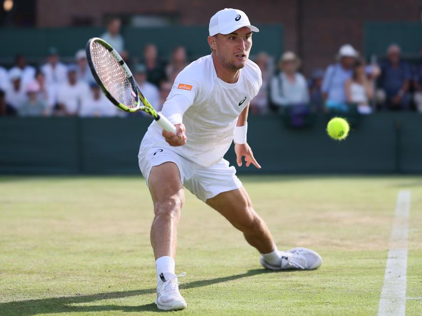 Belgian Raphael Collignon pictured in action at a tennis game against Croatian Cilic, in the first round of the men's singles at the 2025 Wimbledon grand slam tournament, Tuesday 01 July 2025 at the All England Tennis Club, in South-West London, Britain. BELGA PHOTO BENOIT DOPPAGNE