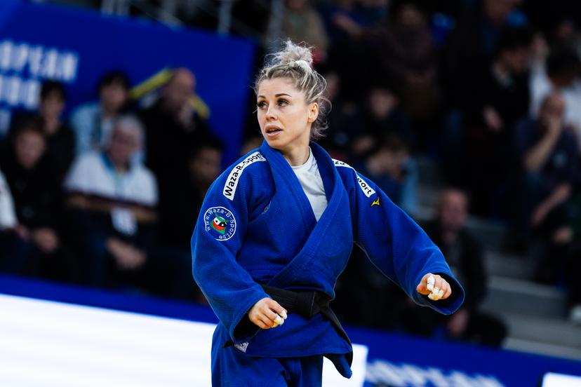 Lois Petit of Belgium reacts during a fight in the Women -48kg, at the European Championships judo in Tbilisi, Georgia, on Thursday 16 April 2026. BELGA PHOTO NIKOLA KRISTC