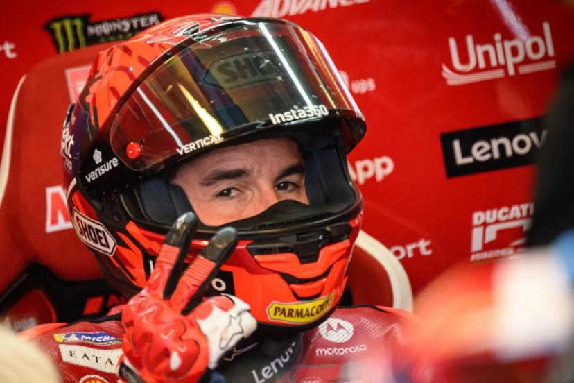 Ducati Lenovo Team's Spanish rider Marc Marquez gestures as he sits in the pits prior to the start of the first free practice session ahead of the Moto GP Grand Prix of France at Le Mans, northwestern France, on May 8, 2026.  Loic VENANCE / AFP
