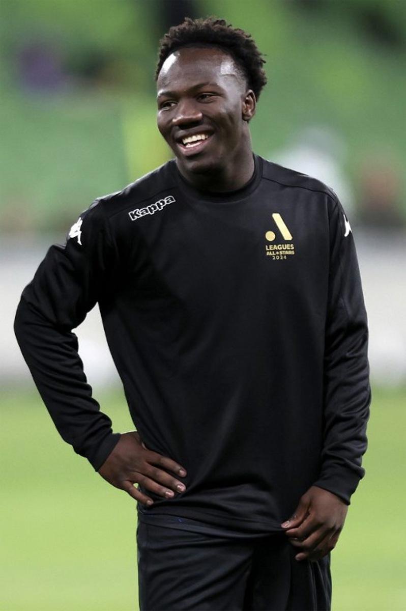 A-League All Stars' Nestory Irankunda attends a training session at AAMI Park in Melbourne on May 21, 2024, ahead of a friendly football match against Newcastle United.   Martin KEEP / AFP
