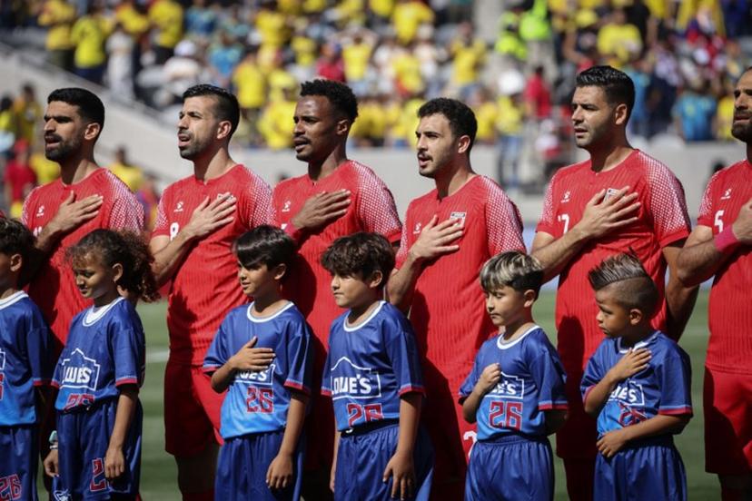 Jordan's players stand for the national anthem ahead of the international friendly football match between Colombia and Jordan at Snapdragon Stadium in San Diego, California, on June 7, 2026.  SANDY HUFFAKER / AFP