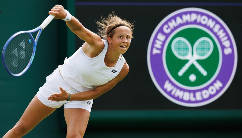 Belgian Hanne Vandewinkel pictured in action during the afternoon training session at the Wimbledon grand slam tennis tournament in London, Britain, Saturday 27 June 2026. The main tournament is starting on Monday 29th June. BELGA PHOTO BENOIT DOPPAGNE