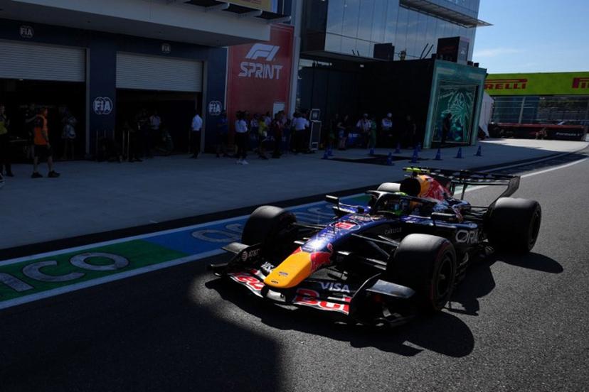 Red Bull Racing's French driver Isack Hadjar steers his car into the pits during the qualifying session for the 2026 Miami Formula One Grand Prix at Miami International Autodrome in Miami Gardens, Florida, on May 2, 2026.   Rebecca Blackwell / POOL / AFP
