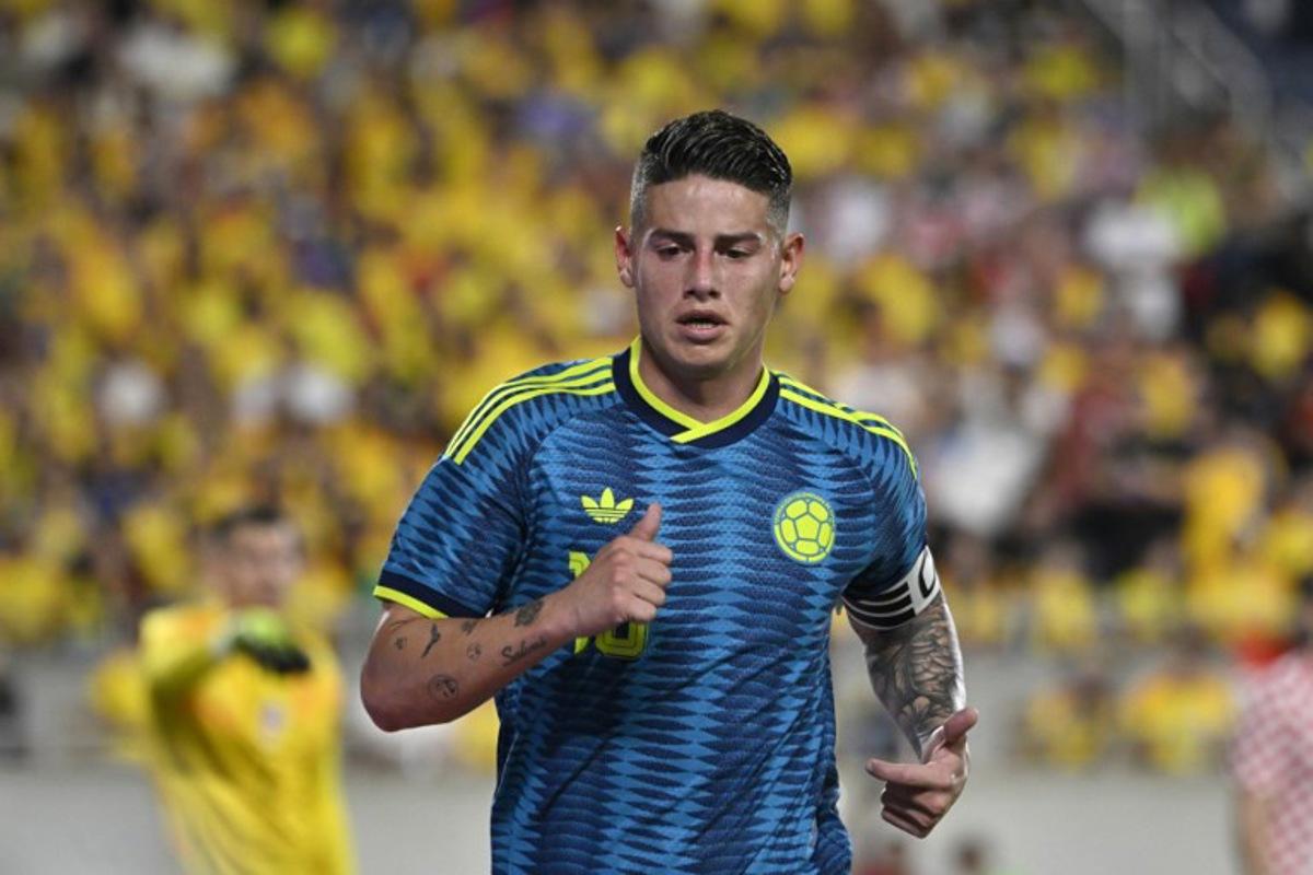 Colombia's midfielder #10 James Rodriguez runs during a friendly football match between Colombia and Croatia at Camping World Stadium in Orlando, Florida, on March 26, 2026.  Miguel J. Rodriguez CARRILLO / AFP