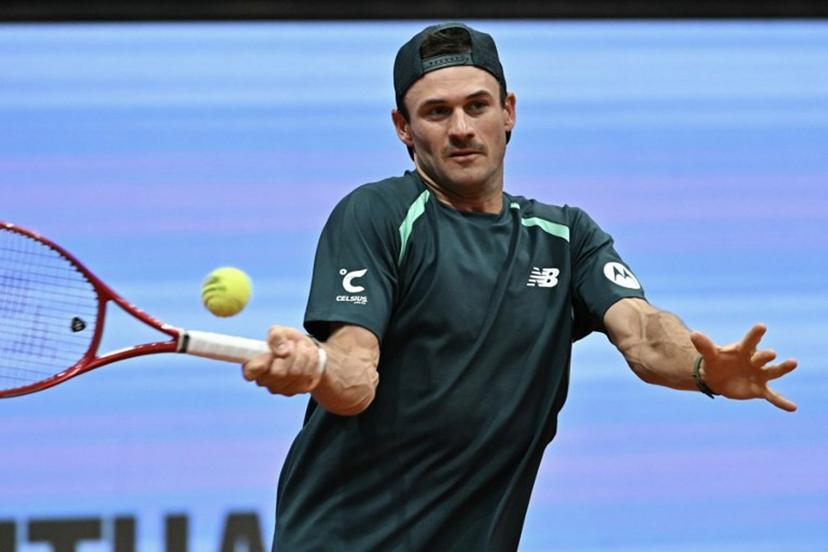 USA's Tommy Paul returns a shot to Argentina's Thiago Tirante during their 2026 ATP Tour Madrid Open tennis tournament second round singles match at the Caja Magica in Madrid, on April 24, 2026.   Javier SORIANO / AFP