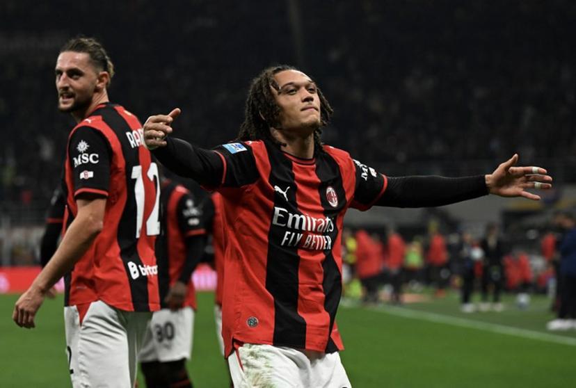 AC Milan's Belgian midfielder #22 Diego Moreira celebrates after scoring a goal during the Italian Serie A football match between AC Milan and Inter Milan at the San Siro (Giuseppe Meazza) stadium in Milan, on October 31, 2026.  Stefano Rellandini / AFP