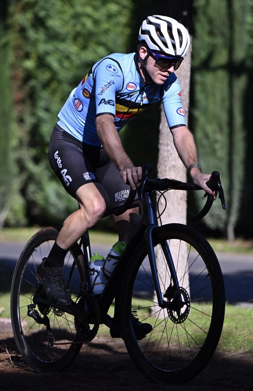 Belgian cyclist (mountainbike) Jens Schuermans pictured in action during a training camp organized by the BOIC-COIB Belgian Olympic Committee in Belek, Turkey, Sunday 19 November 2023. The camp takes place from 11 to 25 November. BELGA PHOTO ERIC LALMAND
