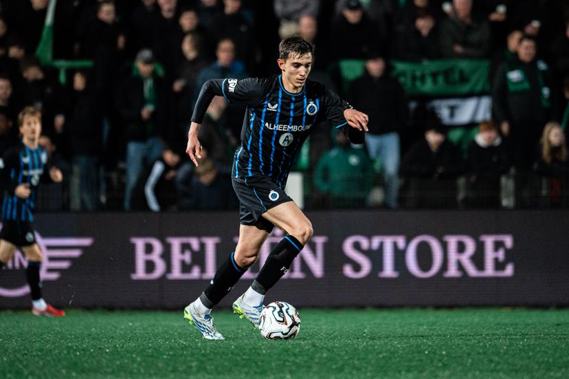 Club's Gianluca Okon-Engstler pictured in action during a soccer game between Lommel SK and Club NXT, Saturday 11 April 2026 in Lommel, on day 33 (out of 34) of the 2025-2026 'Challenger Pro League' 1B second division of the Belgian championship. BELGA PHOTO EMILE WINDAL