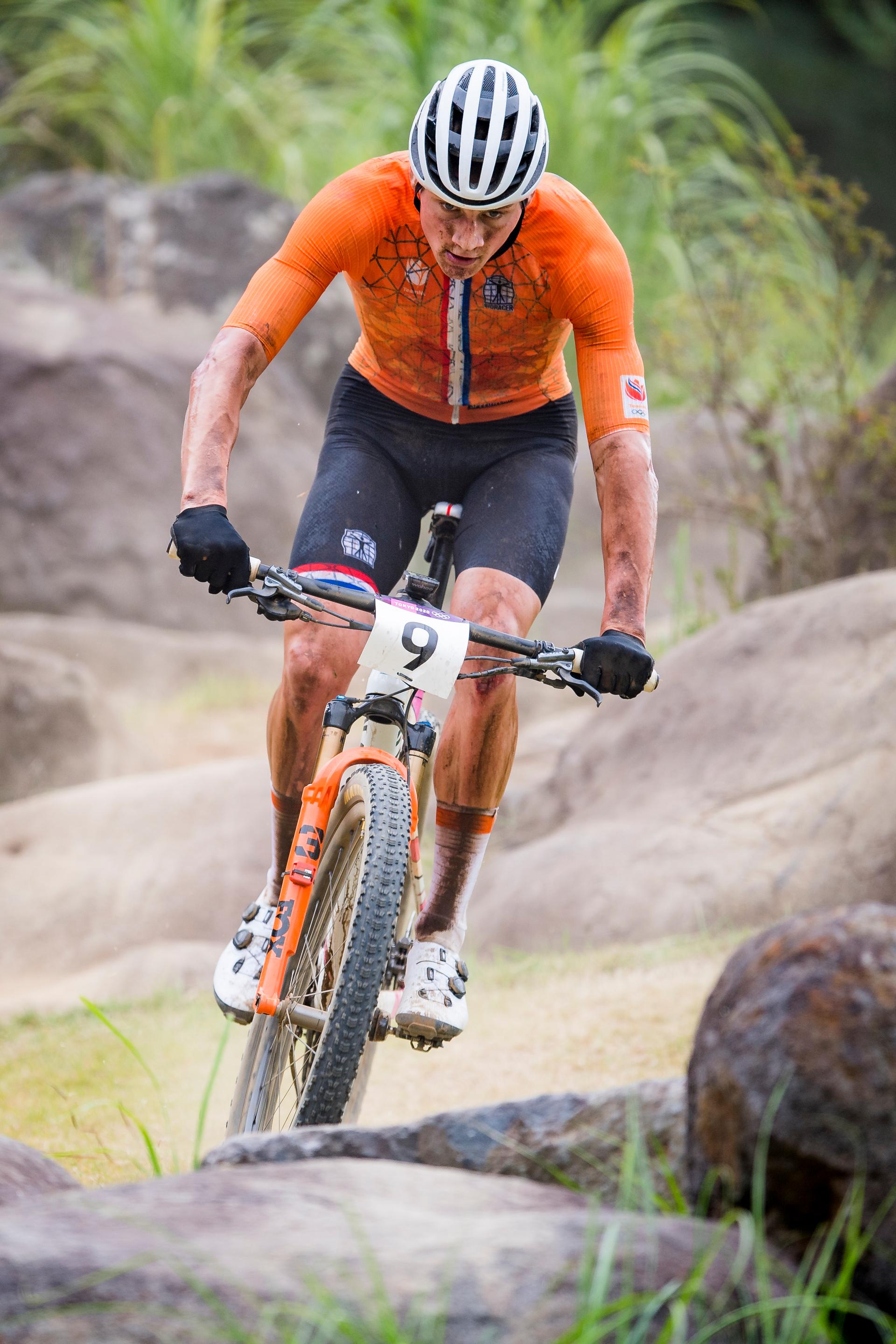 Dutch Mathieu Van der Poel pictured in action during the men final race of the Mountainbike Cross-Country (VTT) event on the Izu track, on the fourth day of the 'Tokyo 2020 Olympic Games' in Tokyo, Japan on Monday 26 July 2021. The postponed 2020 Summer Olympics are taking place from 23 July to 8 August 2021. BELGA PHOTO JASPER JACOBS