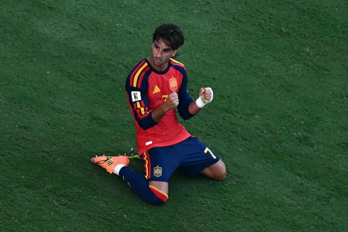 Spain's forward #07 Ferran Torres celebrates after Spain won the 2026 World Cup football tournament final match between Spain and Argentina at the New York/New Jersey Stadium in East Rutherford on July 19, 2026.   Jewel SAMAD / AFP